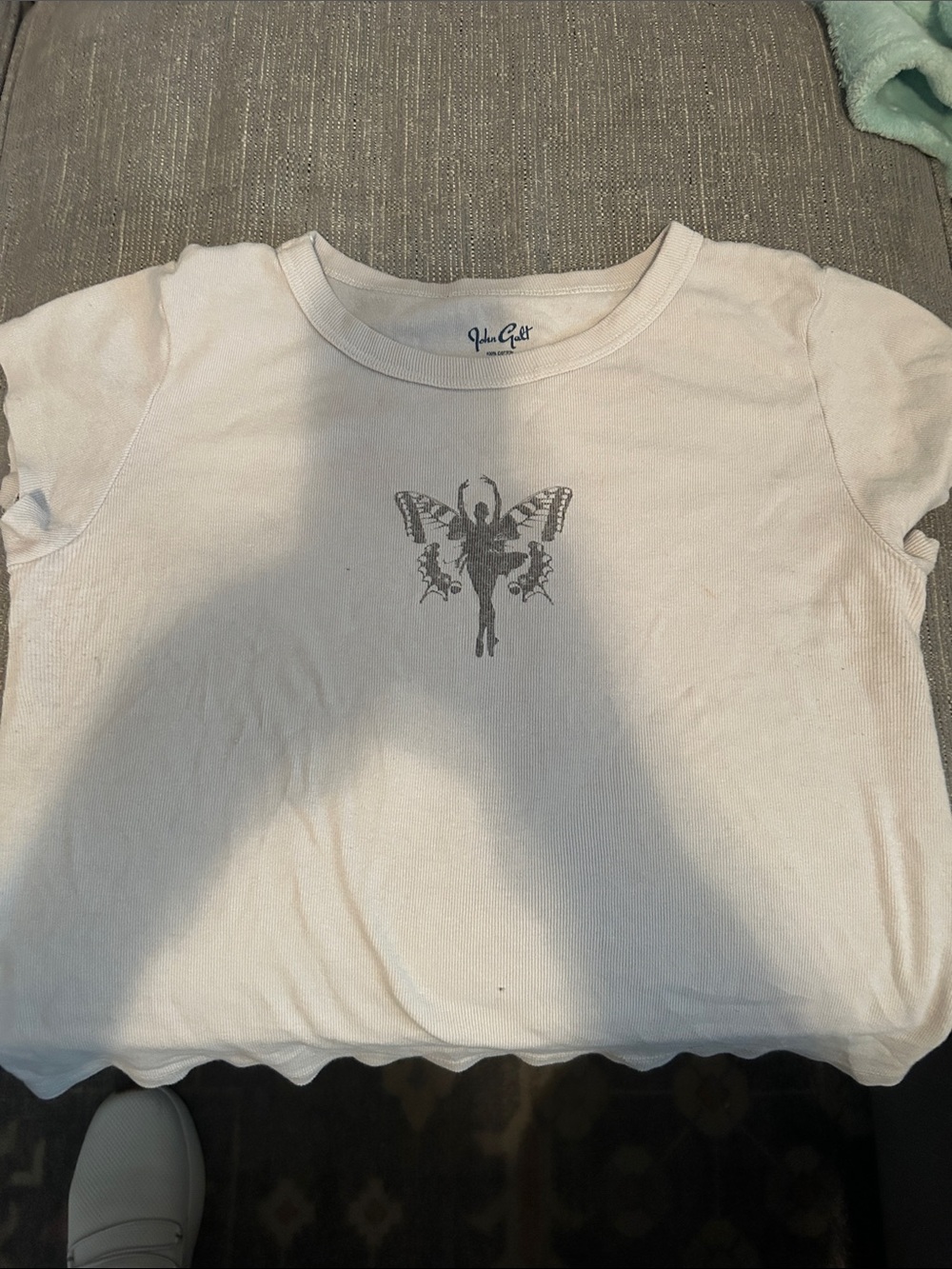 Brandy Melville White Tee with Gray Fairy Graphic